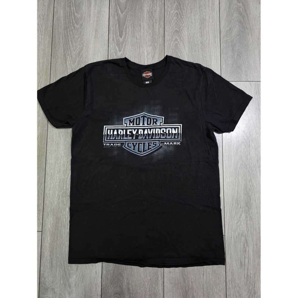 Harley Davidson T-Shirt L Fox River St Charles IL Gangster Graphic Tee Black Bik